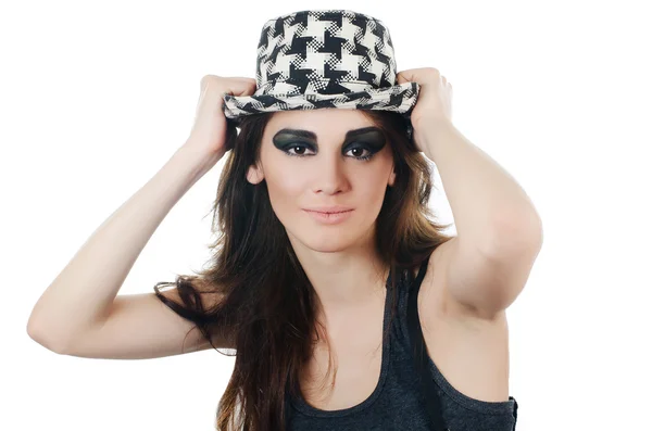 Portrét krásné dívky v klobouku - grunge styl — Stock fotografie