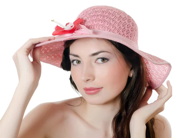 Ritratto della ragazza in un cappello da spiaggia — Foto Stock