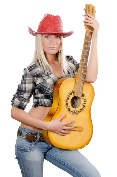 Das schöne Mädchen mit Cowboyhut isoliert — Stockfoto