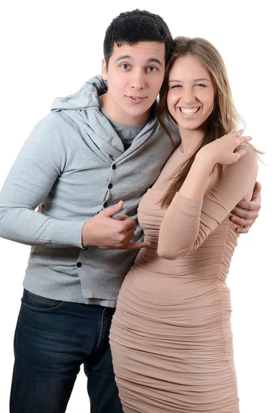Schönes junges Paar auf weißem Hintergrund — Stockfoto