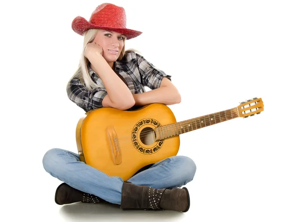 A linda menina de chapéu de cowboy isolada — Fotografia de Stock