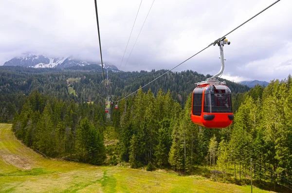 Funicular. landscape with a red cable car — Stock Photo, Image