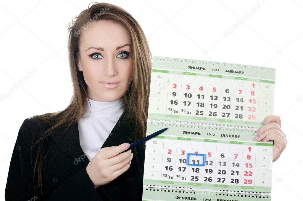 Femme avec calendrier sur blanc — Photographie voronin-76 © #10573309