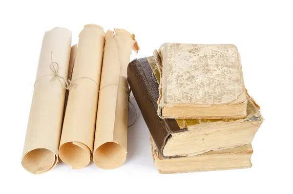 Many ancient scrolls and old books — Stock Photo, Image