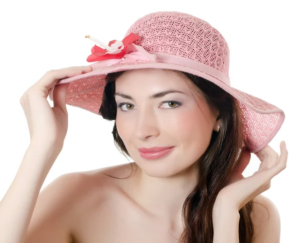 Προσωπογραφία του κοριτσιού σε ένα καπέλο παραλία — Φωτογραφία Αρχείου