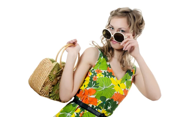 The beautiful girl in a summer dress isolated — Stock Photo, Image