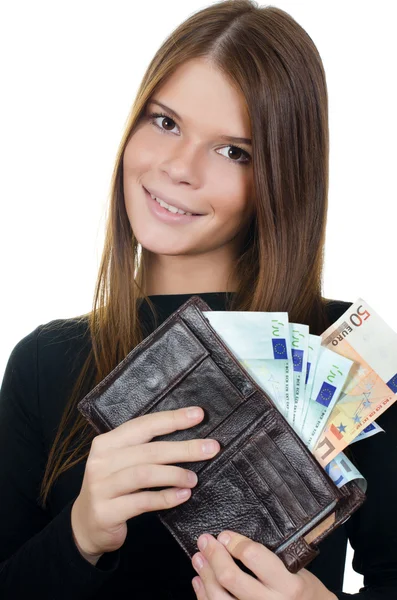The beautiful girl with euro banknotes — Stock Photo, Image