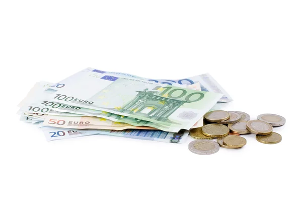 Olika euron valuta sedlar och mynt — Stockfoto