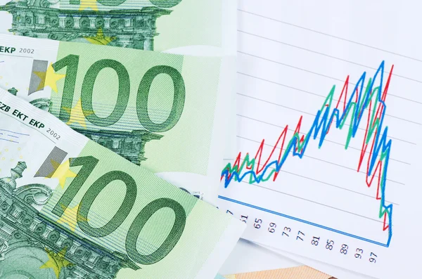 Banconote in euro con grafico — Foto Stock