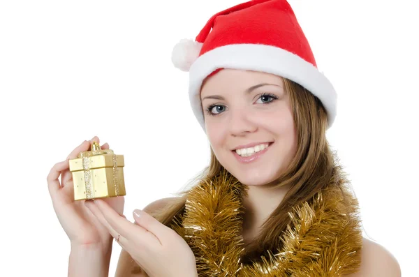 Dziewczyna Boże Narodzenie prezenty na białym tle — Zdjęcie stockowe