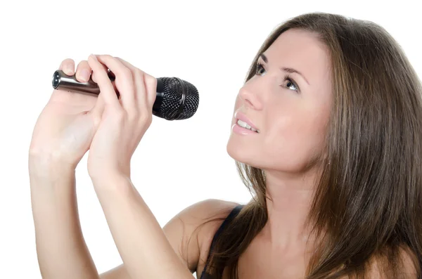 La ragazza con un microfono — Foto Stock