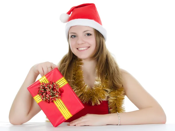 Kerstmis meisje met geschenken geïsoleerd op wit — Stockfoto