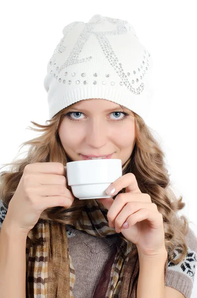 Piękna dziewczyna przy filiżance kawy — Zdjęcie stockowe