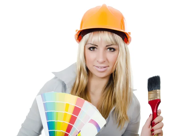 Beautiful girl in a building helmet — Stock Photo, Image