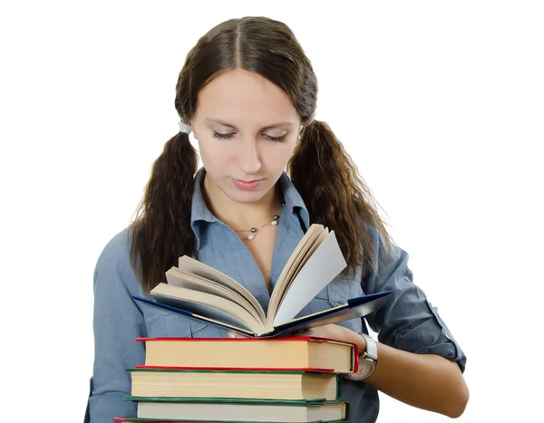 Krásná dívka s knihami izolovaných na bílém — Stock fotografie