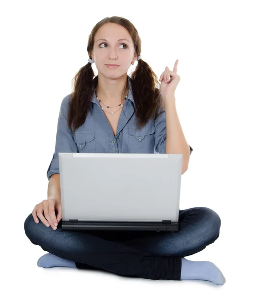 The young girl with the laptop — Stock Photo, Image