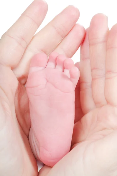 Anya kezei a baba lábát fogják. — Stock Fotó