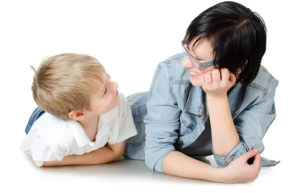 The boy with sister isolated — Stock Photo, Image
