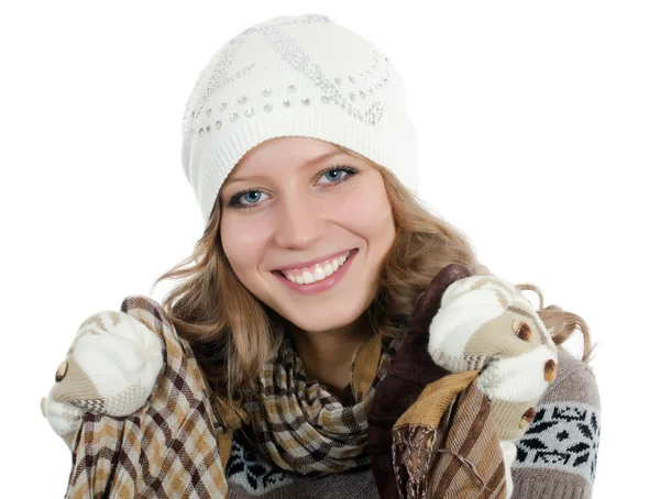 The beautiful girl in mittens — Stock Photo, Image