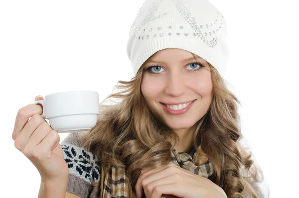 एक कॉफी कप के साथ सुंदर लड़की — स्टॉक फ़ोटो, इमेज