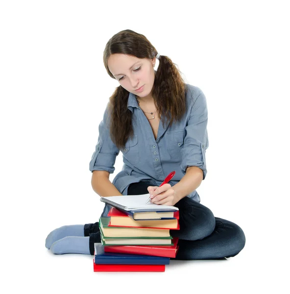 The beautiful girl with books isolated on white — Stock Photo, Image