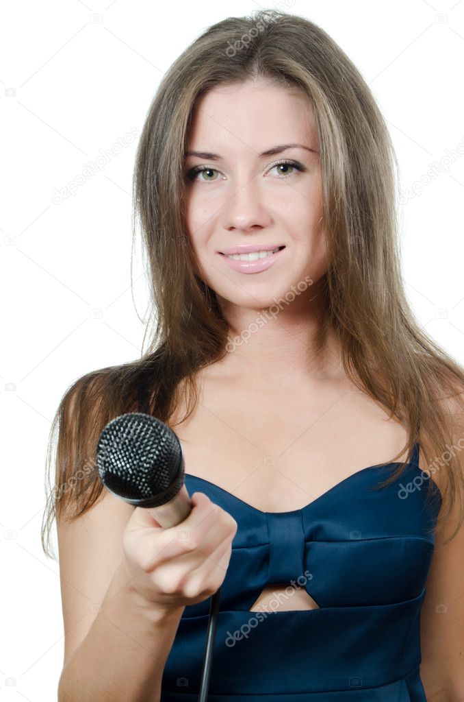Girl with a microphone isolated