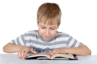 The boy reads the book isolated on white clipart