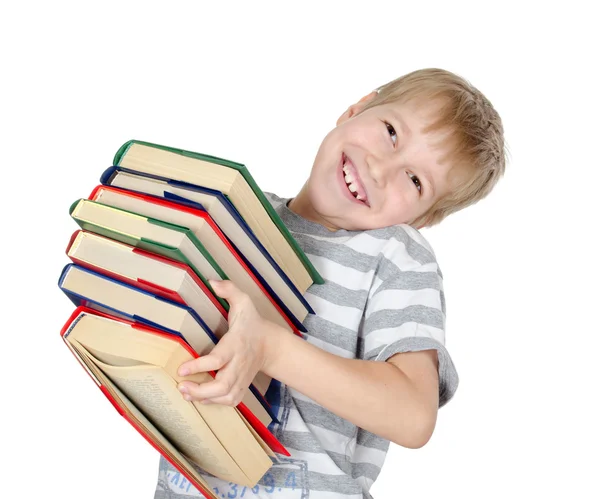 The boy reads the book isolated on white — Stock Photo, Image