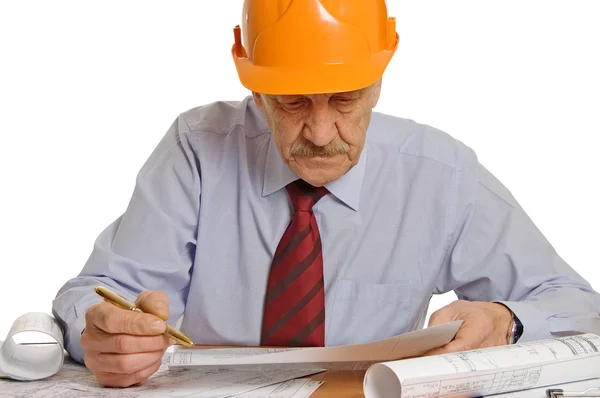 Engineer studies the project isolated — Stock Photo, Image