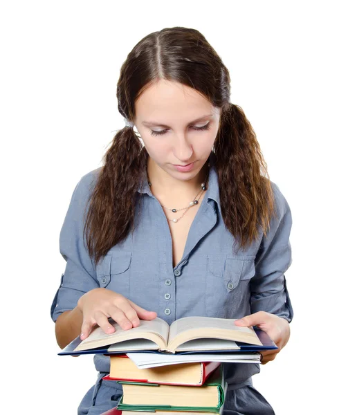 Beyaz izole kitap ile güzel bir kız — Stok fotoğraf