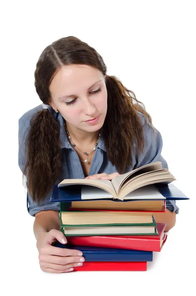 Красива дівчина з книгами ізольовані на білому — стокове фото