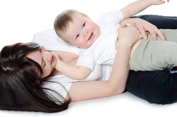 The little boy plays with mum — Stock Photo, Image