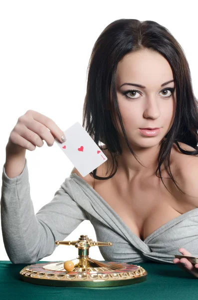 La belle fille avec carte à jouer — Photo