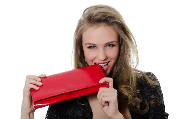 빨간 핸드백과 아름 다운 여자 — 스톡 사진