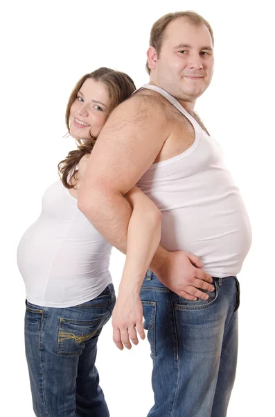 Gelukkige zwangere paar geïsoleerd op wit — Stockfoto