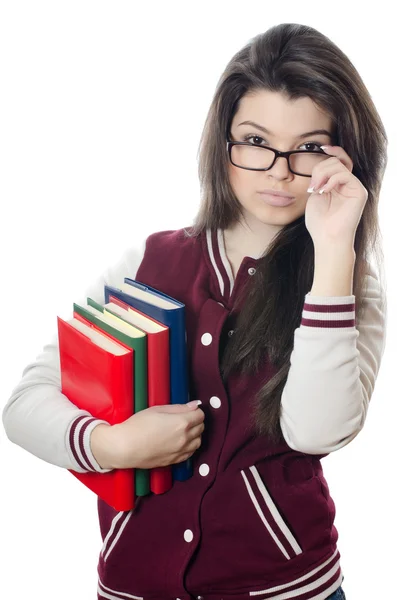Het meisje de student met boeken in handen — Stockfoto