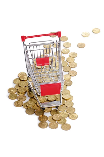 Shoppingvagn och mynt — Stockfoto