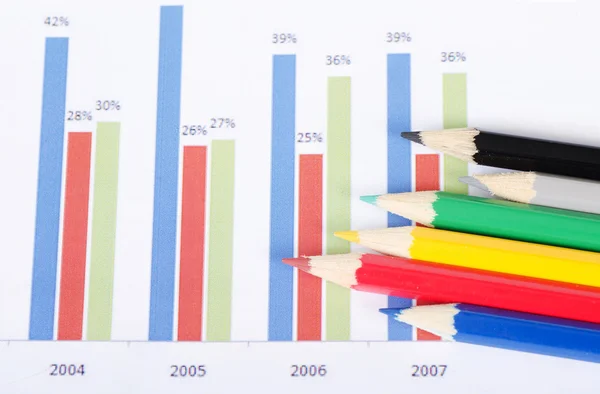 Graphs, charts with colour pencils — Stock Photo, Image