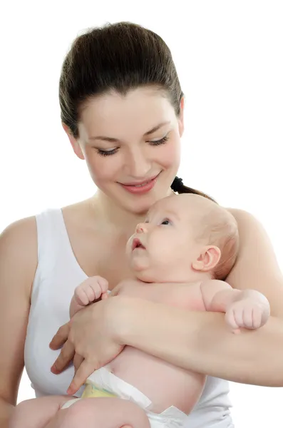 Happy mother with baby over white — Stock Photo, Image