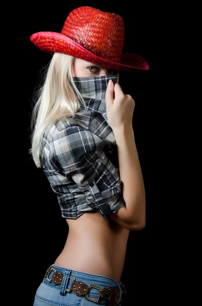 İzole bir kovboy şapkalı güzel kız — Stok fotoğraf
