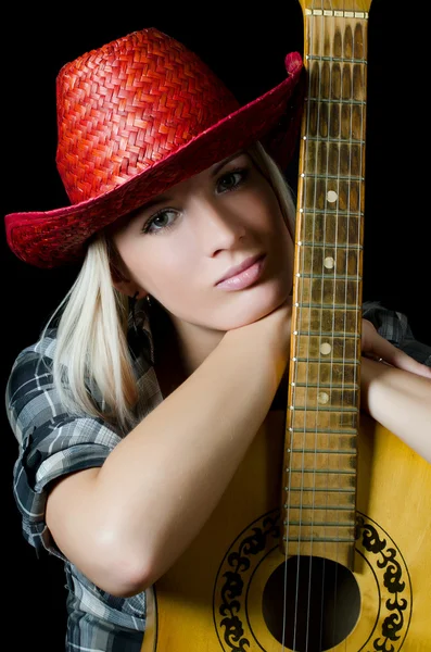 Piękna dziewczyna w kowbojski kapelusz na białym tle — Zdjęcie stockowe