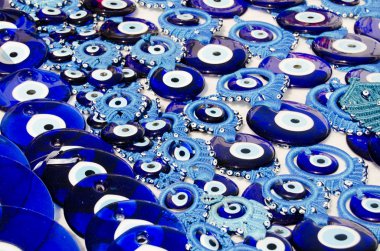 Blue Evil Eye Charms Sold at Bazaar or Market in Turkey clipart