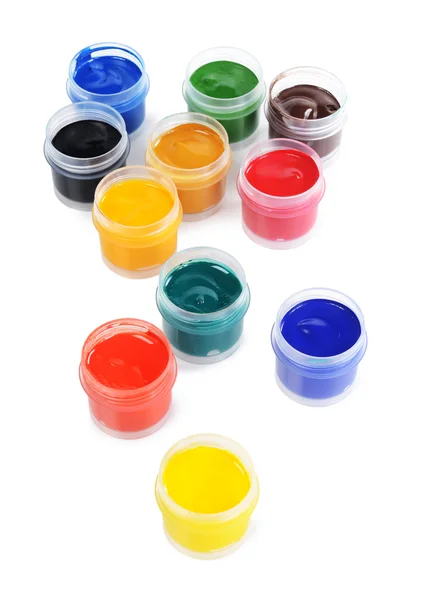 Jars with colour paints — Stock Photo, Image