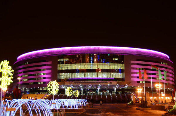 Ice palace in Minsk at night