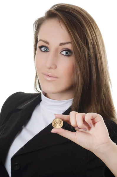 Die Geschäftsfrau mit der Münze — Stockfoto