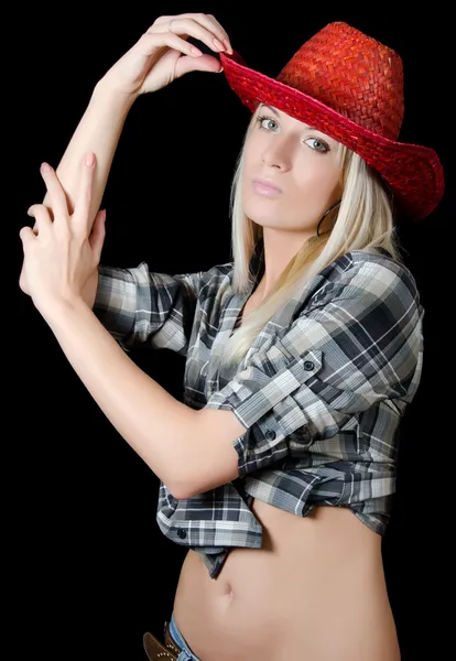 고립 된 카우보이 모자에 있는 아름 다운 여자 — 스톡 사진