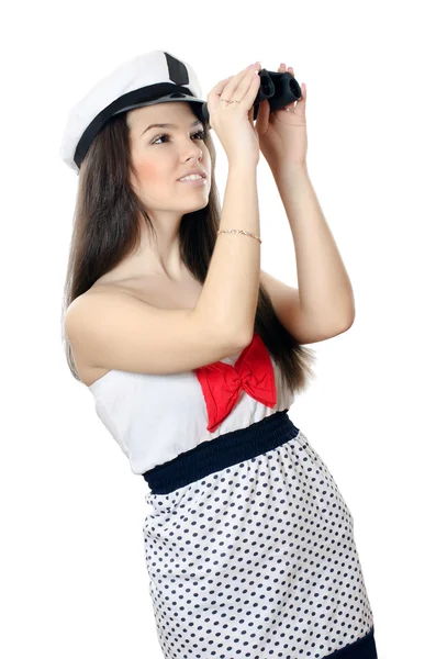 Marinheiro menina isolado no fundo branco — Fotografia de Stock
