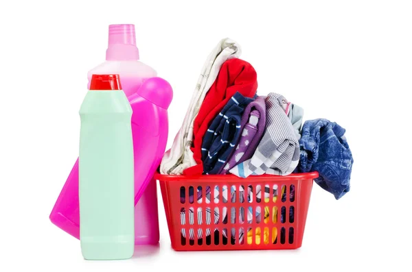 Pico de roupas puras com detergente diferente — Fotografia de Stock