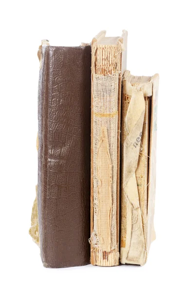 Eski kitaplar beyaz zemin üzerine izole kazık — Stok fotoğraf