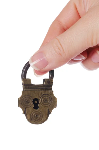 The lock in a female hand — Stock Photo, Image